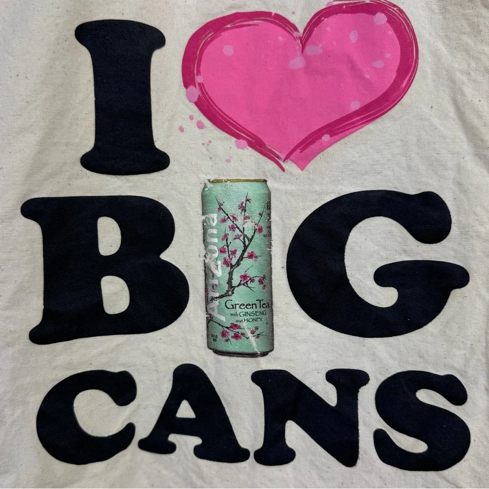 I LOVE Big Cans Arizona Canvas Tote Bag Reusable 2x Graphic Teal & Pink Hearts